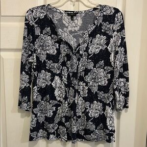 Floral Navy and White Women's Top